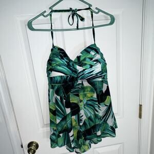 Ceeb Tropical Leaf Print Swim TOP Adjustable Straps Built-In Bra Size 16